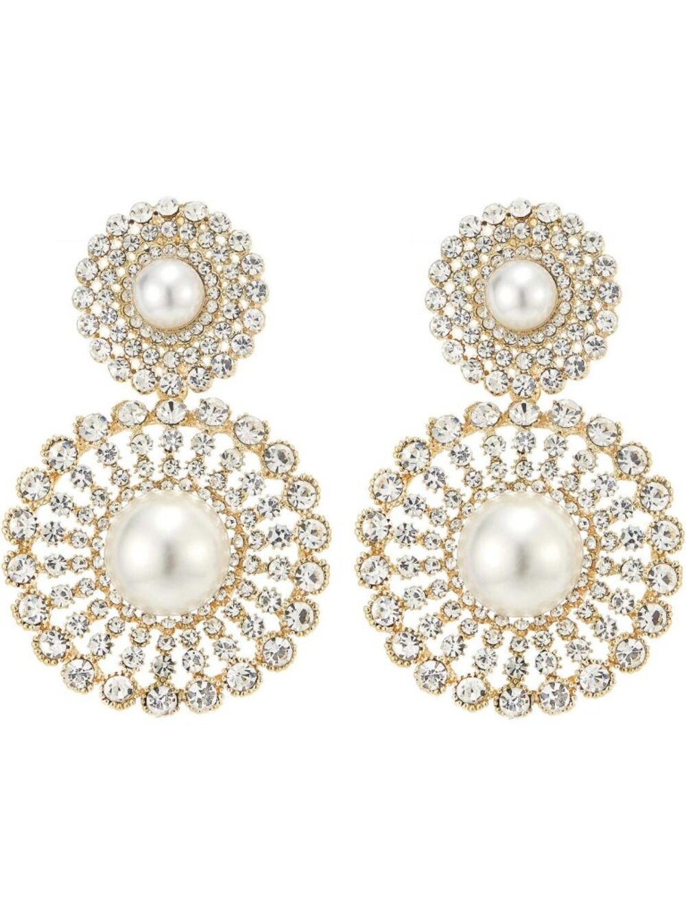 Wedding Rhinestone Synthetic Pearl Cluster Large Circle Flowers Long Drop